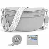LANXINGLUO Bauchtasche Damen umhängetasche Damen mittelgroß Crossbody Bag Mit Kreditkartenfach und 2 Schultergurten Bags for Women hellgrau