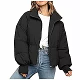 Generisch Herbstjacke Damen elegant kurz lang wasserdicht Daunenjacke, 2025 Herbstjacke Daunenjacke Damen Mädchen - Winterjacke Faux Leicht Warm Hybrid Steppjacke Schwarz S
