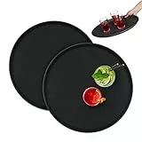 Relaxdays Serviertablett 2er Set, rund Ø 45 cm, Bartablett, rutschfeste Oberfläche, Kellnertablett Gastronomie, schwarz