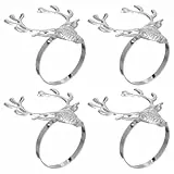 Amosfun Hirsch Serviettenringe Weihnachten Serviettenhalter Silber Rentier Legierung Servietten Schnallen 4pcs Weihnachten Hochzeit Geburtstag Party Esstisch Weihnachtsfeier Tischdeko