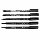 STAEDTLER Folienstift Lumocolor permanent, wisch- und wasserfest auf fast allen Flächen, Linienbreite S 0,4 mm, nachfüllbar, lange Lebensdauer, 5 schwarze Universalstifte, 313-9X