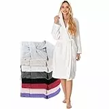 Twinzen Bademantel Damen - 100% Baumwolle (350g/m²) OEKO-TEX® Zertifiziert - Morgenmantel Damen mit Kapuze, 2 Taschen, Gürtel - Weiß - M