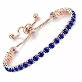 Apocalyptic-K Zirkonia Armband für Frauen, Tennisarmband Sparkle Verstellbares Armband Damenarmband Geschenk für festliche Tage (Dunkelblau Zirkonia，Roségold, 4MM)