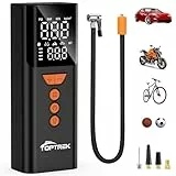 Toptrek Elektrische Luftpumpe, 150PSI Kabelloser akku fahrradpumpe Mit LED-Licht, Powerbank-Funktion & USB-C, Wiederaufladbare Reifenpumpe Für Fahrrad/E-Bike/Auto/Motorrad/Bälle