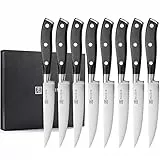 PAUDIN Steakmesser 8-teiliges Set, Hochwertige Deutsche Edelstahl Steakbesteck Extrem Scharf Gezackte Klinge, Kochmesser, Fleischmesser, Tafelmesser, Ergonomischem Design Griff