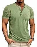 LAOARA T-Shirts Herren Henley Shirt Kurzarm V Ausschnitt Sommer Sport mit Tasche Knopfleiste Slim Fit Hemd Grün XXL