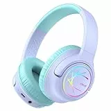 iClever Bluetooth kopfhörer Kinder mit LED-Leuchten, 74/85dBA Lautstärkebegrenzung, 43 Stunden Spielzeit, Stereo-Sound, Typ-C, AUX-Kabel, Bluetooth5.3 Kinderkopfhörer für Tablet/Reisen