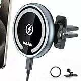 MAGJIEYX für Magsafe Auto Ladegerät, 15W Schnelles Magnetische Kabelloses Autoladegerät mit Starkem Magnet 360° Drehbar Handyhalterung Auto mit Ladefunktion Lüftung für iPhone 16 15 14 13 12 Grau