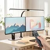 Relaxdays Schreibtischlampe, Fernbedienung & Touch, LED Doppelkopflampe, 80 cm breit, Klemmleuchte Schwanenhals, schwarz