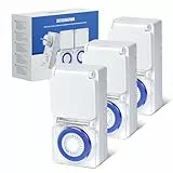 Zeitschaltuhr Aussenbereich 3PCS, IP44 Zeitschaltuhr Steckdose außen, 24-Stunden programmierbarer Außentimer, Mechanische Steckdose Outdoor, für Gartenbeleuchtung & Bewässerung(Elfenbein Snow)