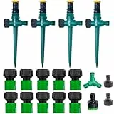 4 Stück Gartensprenger, 3/4 Zoll Rasensprenger mit Erdspieß, 360° Drehbarer Einstellbar, mit Schlauchkupplung, Schnellverbinder Sprinkleranlage Garten, Rasenbewässerung, für Garten Pflanzen Gemüse