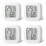 Flintronic Mini LCD Thermometer, 4 Stück Digital Thermometer Innen, Hygrometer Innen, Thermometer Hygrometer, Kabelloses, Luftfeuchtigkeit Meter für Babyzimmer Wohnzimmer Büro Gewächshaus(Weiß)