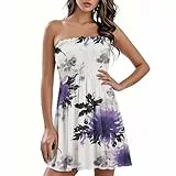 Kleider Damen Sommer Kurz A Linie Bandeau Sommerkleider Leicht Und Luftig Blumen Elegantes Damen Trägerloses Kleid Mit Herbstblattdruck Perfekt Für Freizeit Strand Und Partys