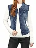 Allegra K Damen Jeansweste Ärmellos Knopfleiste Denim Rever Jacke Westen mit Taschen Dunkelblau L