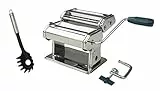 FACKELMANN Nudelmaschine & Spaghettilöffel, Pastamaschine aus Edelstahl, manuelle Pastamaker mit 3 verschiedenen Nudelwalzen, hochwertiger Nudellöffel (Farbe: Silber/Schwarz), Menge: 1 x 2er Set