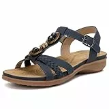 Littleplum Damen Sandalen mit Zwei Riemen und Schnalle Flach Bequem Sommer Sandaletten,Königsblau,40 EU
