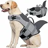 CITÉTOILE Schwimmweste Hunde Hai, Leicht und Sicher für Wassersport, hundeschwimmweste mit Griff und Reflektierend für Kleine Mittlere und Große Hunde, Grau, XL