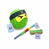 Nislai Ninja-Piñata-Set | ideal für die Ninja-Party | Geburtstagsgeschenk | Pinata zum Geburtstag | Stock und eine Maske | Farbe wählbar: Grün, Schwarz, Blau, Rot (Grün)