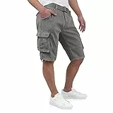 Indicode Kjeld Herren Cargoshorts mit 6 Taschen inkl. Stoffgürtel aus 100% Baumwolle | Kurze Hose Bermuda Sommer Herrenshorts Short Men Pants Cargohose kurz Sommerhose für Männer (M, Grey)