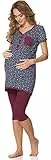 Bellivalini Damen Umstands Pyjama mit Stillfunktion BLV50-126 (Marineblau Sterne/Weinrot, L)