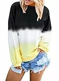 Lylinan Damen Pullover Sweatshirts Casual Rundhals Tie Dye Farbblock Lose Langarm Tops - Schwarz - Large