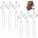 6 Stück Hochzeits Haarnadeln Haarschmuck Silber Strass Braut Haarspangen Blatt Perlen Kristall U-förmige Haarspangen Hochzeit Haarschmuck für Braut, Brautjungfer, Damen und Mädchen