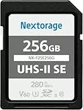 Nextorage Japanischer Hersteller UHS-II SD Karte 256GB SDXC V60 Maximale Lesegeschwindigkeit 280MB/s Maximale Schreibgeschwindigkeit 170MB/s 4K Aufnahme NX-F2SE256G Speicherkarte