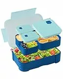 Swkien Brotdose mit Fächern - 1100ml Lunchbox Kinder - Auslaufsichere Brotdose Kinder mit Fächern - 3 in 1 Bento Box Brotbox Schule - Stapelbar Snackbox mit Deckel Jausenbox BPA Frei