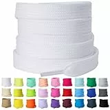 Olukssck 2 Paar 8mm Breite Flache Schnürsenkel, Reißfest Schuhbänder für Sneakers, Turnschuhe, Sportschuhe, Laufschuhe, Weiß, 120cm