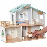 Jewelkeeper Puppenhaus Holz - Mehrfarbig - Spielpuppenhaus für Kinder ab 3+ - 20 Teile - Aus Holz und Stoff - Großartig für die Augen-Hand-Koordination