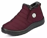 Gaatpot Winterstiefel Damen Stiefelette Wasserdicht Winterschuhe Gefüttert Warm Kurzschaft Stiefel,Lila Rot Gr.40