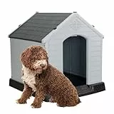 Aqpet Hundehütte aus Kunststoff für den Innen- und Außenbereich, wasserdicht mit erhöhtem Boden, für große Hunde 105 x 96 x 98 H, Grau