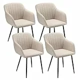 Goeurvant 4er Set Esszimmerstühle Beige mit Armlehnen, Gepolsterte Polsterstühle aus Leinen, Armlehnstühle Küchenstühle mit Metallgestell und Rückenlehne für Esszimmer, Wohnzimmer und Schlafzimmer