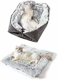 fuzhik Katzendecke Flauschig Haustierbett für Katzen Schlafplatz 2 in 1 Flauschig Plüsch Weich Katzenkissen Waschbar Katzensofa, Haustierbett Hundebett Katzendecke für Katze und Kleine Hunde (Grau)