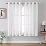 CUCRAF Leinenoptik Weiß Voile Vorhänge mit Ösen Halbtransparent Gardine für Schlafzimmer Wohnzimmer H175 x B140cm 2er Set