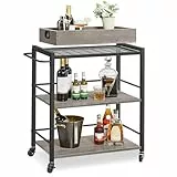 VASAGLE Servierwagen, Küchenwagen, abnehmbares Tablett, mit verstellbaren Füßen und Rollen, Küchenregal, Stahlrahmen, 40 x 72 x 86 cm, Industrie-Design, Greige-schwarz LRC072B02