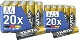 VARTA Batterien Mischpack 40 Stück, AA 20 Stück + AAA 20 Stück, Power on Demand, Alkaline, Vorratspack in umweltschonender Verpackung, leistungsstark, Made in Germany