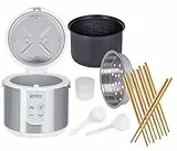 KeMar Reiskocher +GRATIS Essstäbchen (700W, 1,8l, Edelstahl) Brauner Reis, Naturreis - Keramik Beschichtung - Edelstahl Dämpfer, dampfgaren Gemüse und Fisch, Warmhaltefunktion, 4 Programme, KRC-130