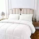 HENGWEITEXT Bettwäsche-Set für Doppelbetten – 5-teiliges Bett-in-Beutel-Set, weiß, Ganzjahres-Daunen-Alternative, Steppdecke in einer Tasche, Bettlaken, tiefe Tasche, ultraweich und flauschig,