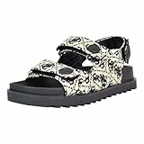 GUESS Damen Fadey Flache Sandale, Elfenbeinfarbenes dunkelblaues Logo, 38.5 EU