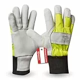 Gebol Worker Pro Thermo Comfort, 1 Paar Arbeitshandschuhe aus 1,2 mm Rindsvollleder, Kälteschutz, Winter-Handschuhe mit Thermo-Innenfutter & Neongelb Sichtbarkeit, für Herren, Gr. L/9