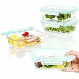 ERUIV 4er 1040 ML Frischhaltedosen Glas mit Deckel und 1 Reinigungsschwamm, Vorratsdosen mit Deckel, Food Container, Wiederverwendbar, Frischhaltedosen Set, für Mikrowelle Gefrierschrank Spülmaschine