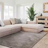 Interiyou Fargo - Teppich Wohnzimmer 80x150 cm Grau - Kurzflor Waschbar und rutschfest - Flauschiger Fellteppich aus Kunstfell - weicher Langflor Fell