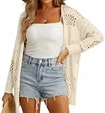 GRECERELLE Strickjacke Damen Sommer Leichte Open Front Knitted Cardigan Damen Lang Häkeljacke Beach Cover Up für Urlaub, Pool, Strand und Party (01 Beige, M)