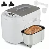 Arebos Brotbackautomat 1500g | mit 15 Programmen | 2 Knethaken | Timer | LCD Display | 3 Bräunungsgrade und Brotgrößen | 850 W | Weiß