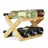 Relaxdays Weinregal Bambus, X Shape, 6 Flaschen, Landhaus-Stil, klein, Flaschenregal faltbar, HBT 22 x 36 x 20 cm, Natur