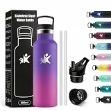 KollyKolla Trinkflasche Edelstahl Kinder 500ml, Thermoskanne BPA-Frei, Auslaufsichere Isolierflasche Doppelwandig, Kohlensaeure Geeignet, Wasserflasche Edelstahl für Fitness, Schule, Outdoor