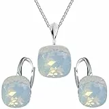 MŚ 1997 MENNICA ŚWIDNICKA Schmuckset Ohrringe Silber 925 mit Halskette Damen Set - Hochwertige Marken Kristalle - Ohrringe mit Kette Geschenk für Frau (White Opal)