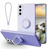 Galful Samsung Galaxy S22 Silikon Hülle 5G, Ultra Dünn Hanyhülle mit Band Weich Schutzhülle Stoßfest Kratzfeste Ring Case 360 Grad Halter Ständer Magnetische Autohalterung innem Microfaser 6.1” Lila