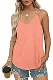 WIHOLL Tank Top Damen Spaghettiträger Top Damen V Ausschnitt Ärmellose Oberteile Damen Elegant Bluse Damen Tunika Frühling Sommer Koralle M